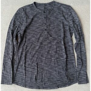 Lululemon Mens Shirt Heathered Gray Henley Neck Log Sleeve Casual Top M